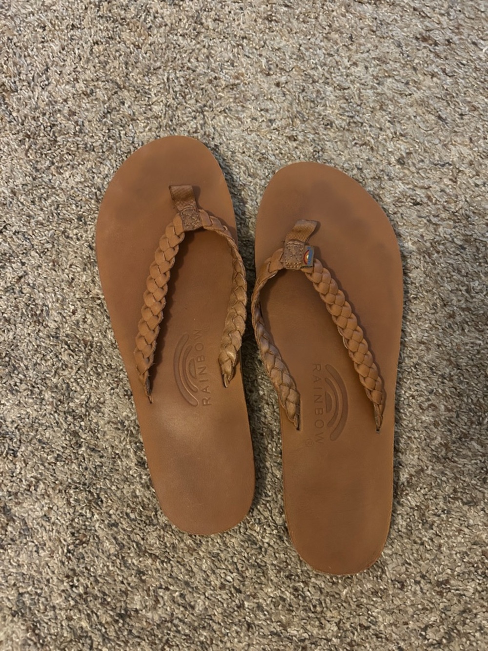 Rainbow Twisted Sister Flip Flop Sandals in Brown